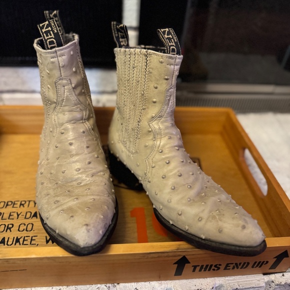 Denver Lady Ostrich Off White Leather Ankle Boots Size 27.5 measures 11 inch - Picture 2 of 8